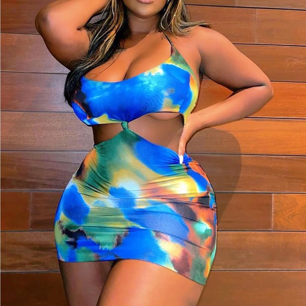 Cut out tie dye mini dress